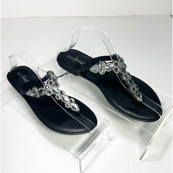 west loop Shoes - New West Loop Black Rhinestone Gem Bling Sandals Womens size 10